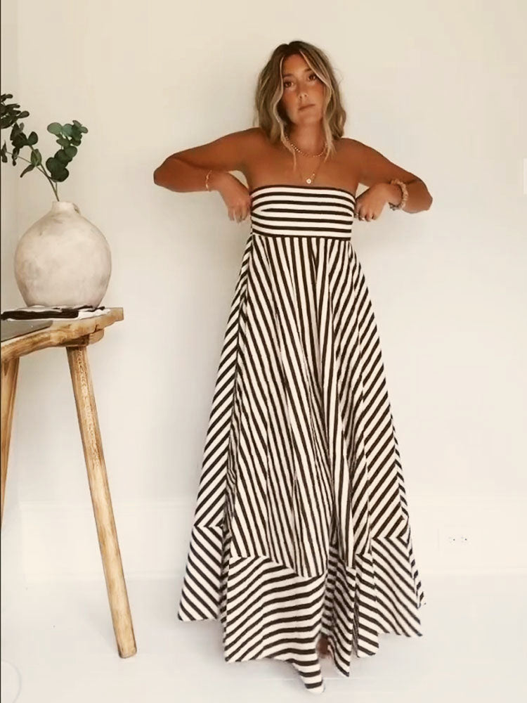Orsolya | Women’s Strapless Striped Maxi Dress
