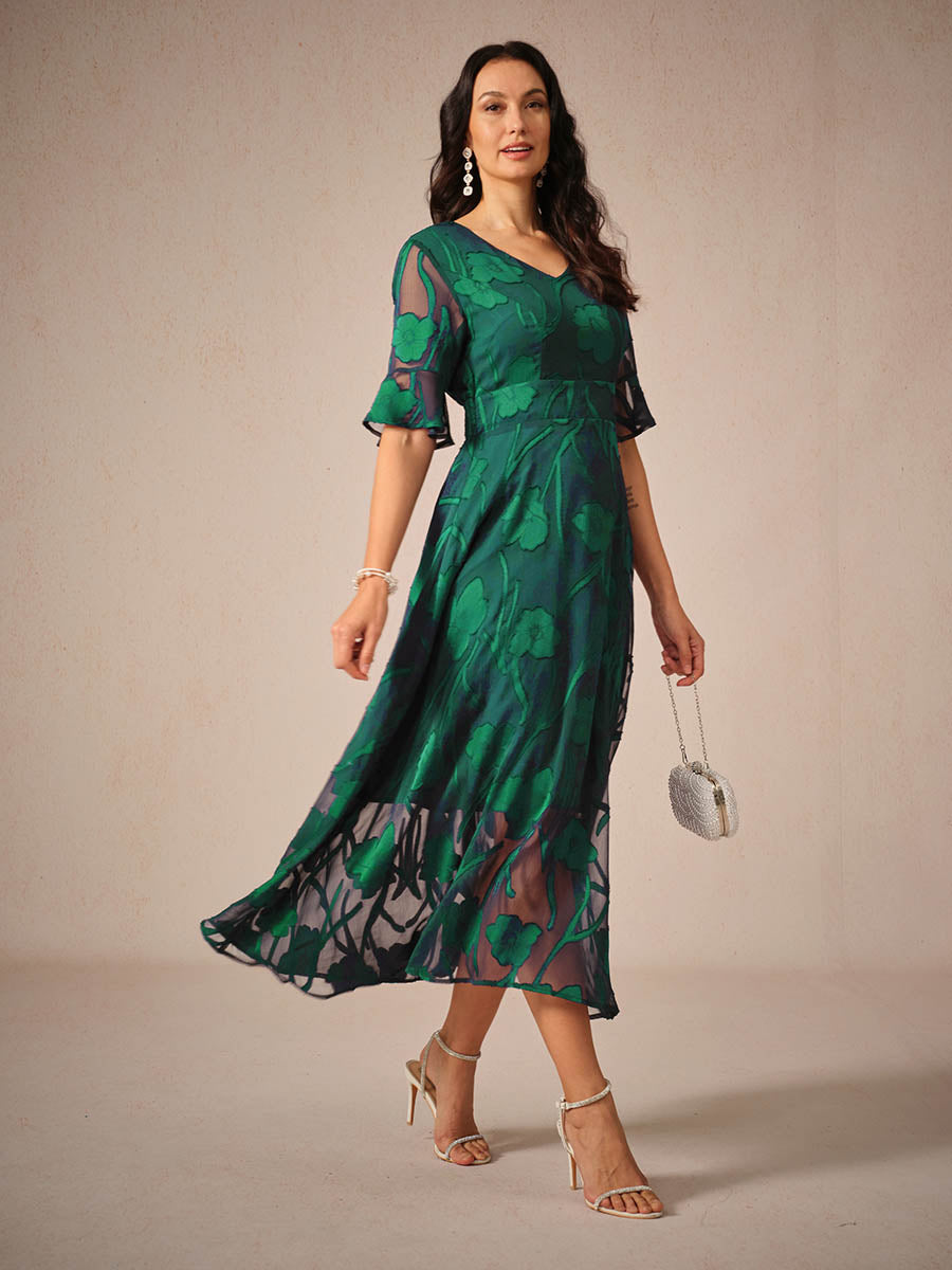 Aishana | Women’s Short Sleeve Floral Midi Dress