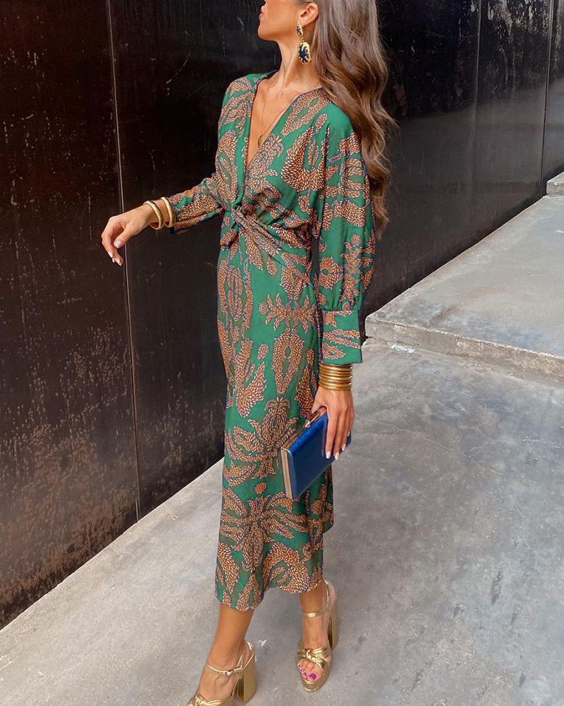 Ely | Women’s Deep V-Neck Midi Dress