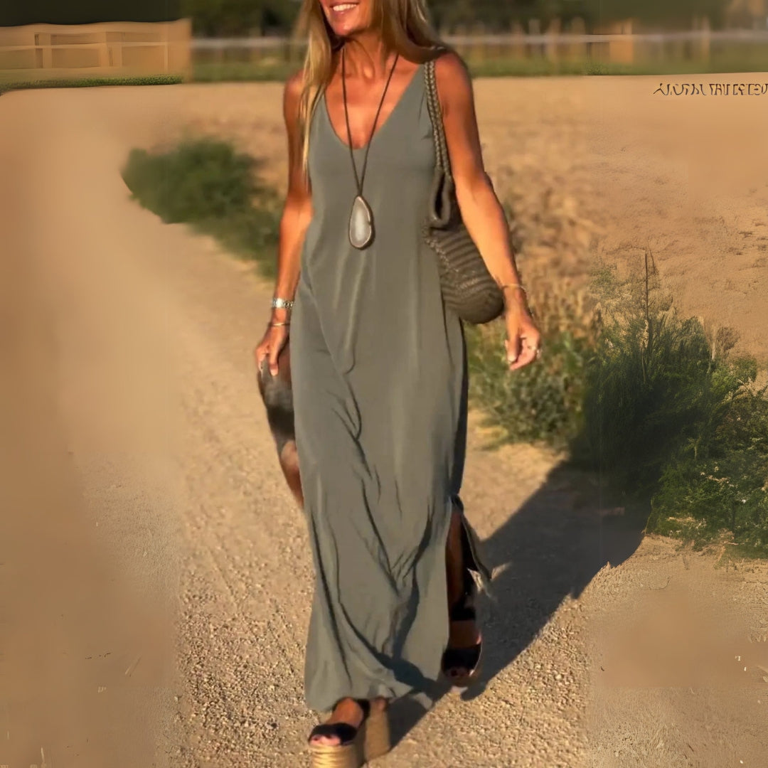 Kalina | Women’s Sleeveless V-Neck Side Slit Maxi Dress