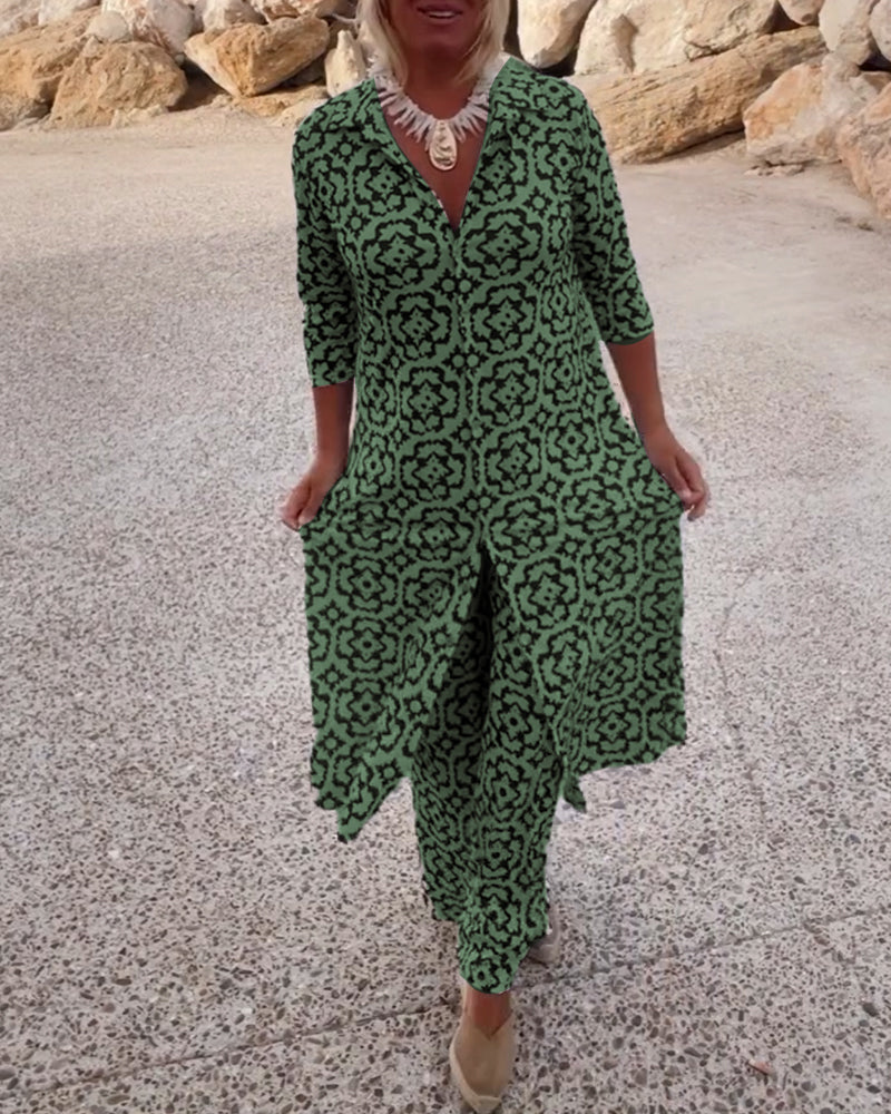Gavriella | Women’s Geometric V-Neck Two-Piece Set