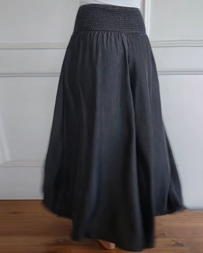 Coleen | Women’s Shirred Waist Chambray Skirt-Style Pants