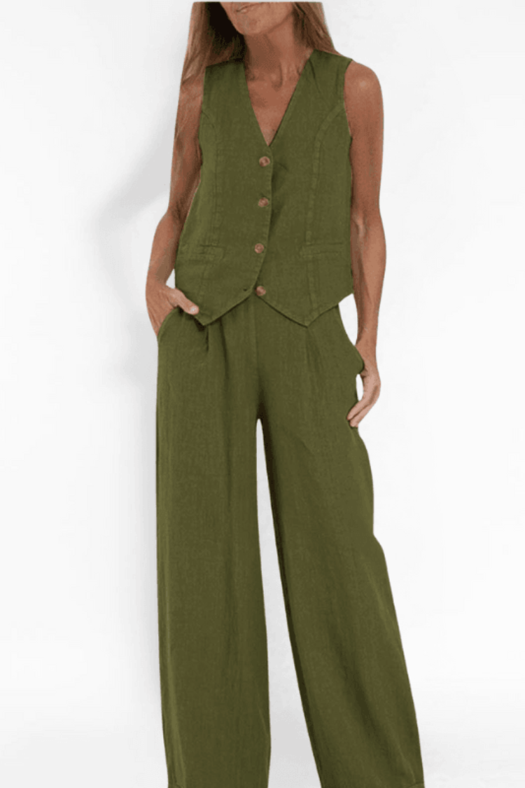 Olina | Women’s Sleeveless Wide Leg Two-Piece Set