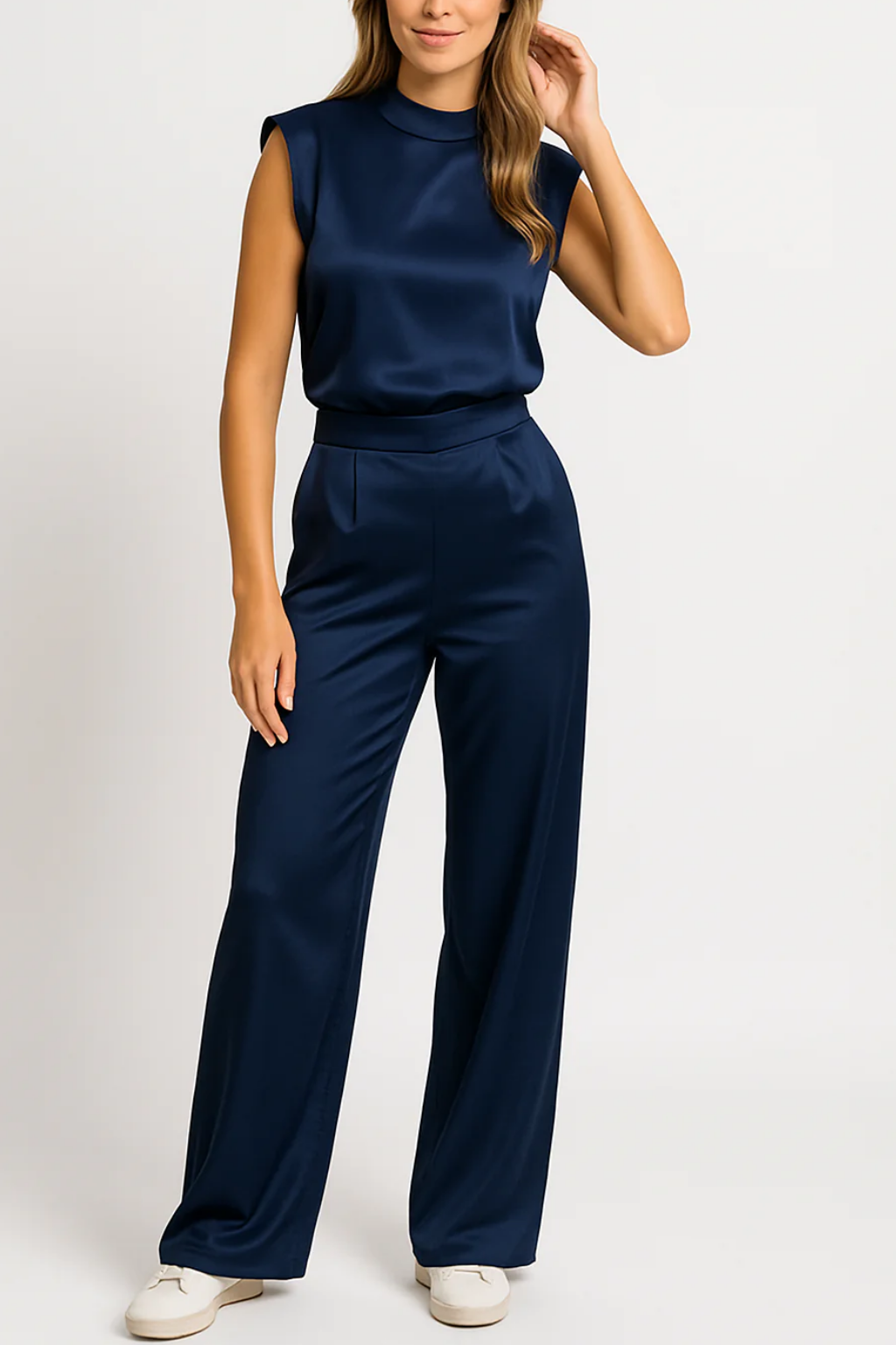Wenda | Women’s Satin Padded Shoulder Jumpsuit