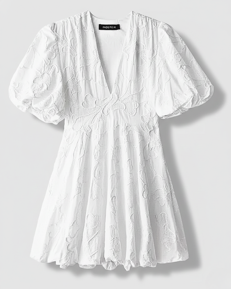 Eleanor | Women's V-Neck Puff Sleeve Mini Dress