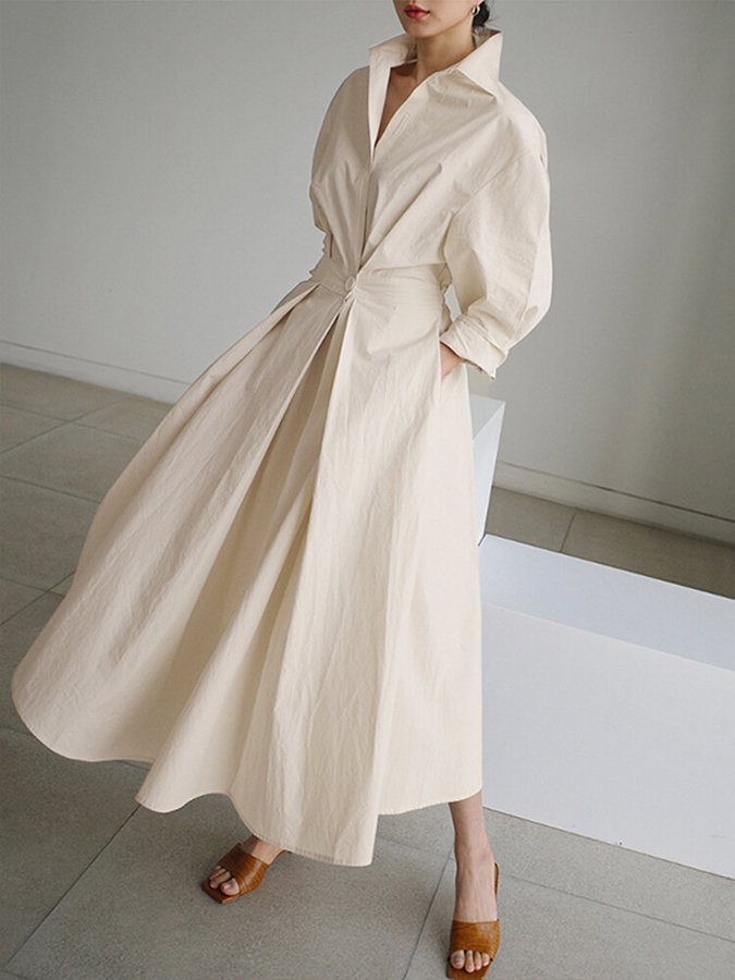 Beata | Women’s Button Front Midi Shirt Midi Dress