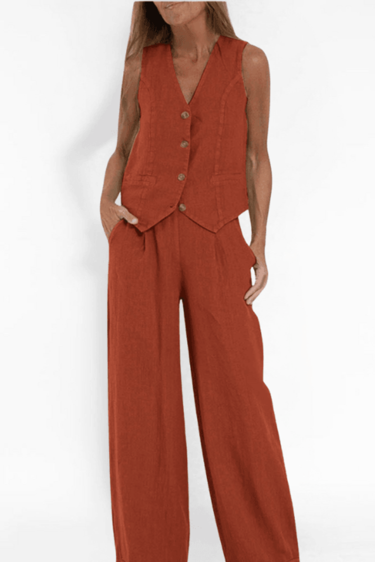Olina | Women’s Sleeveless Wide Leg Two-Piece Set