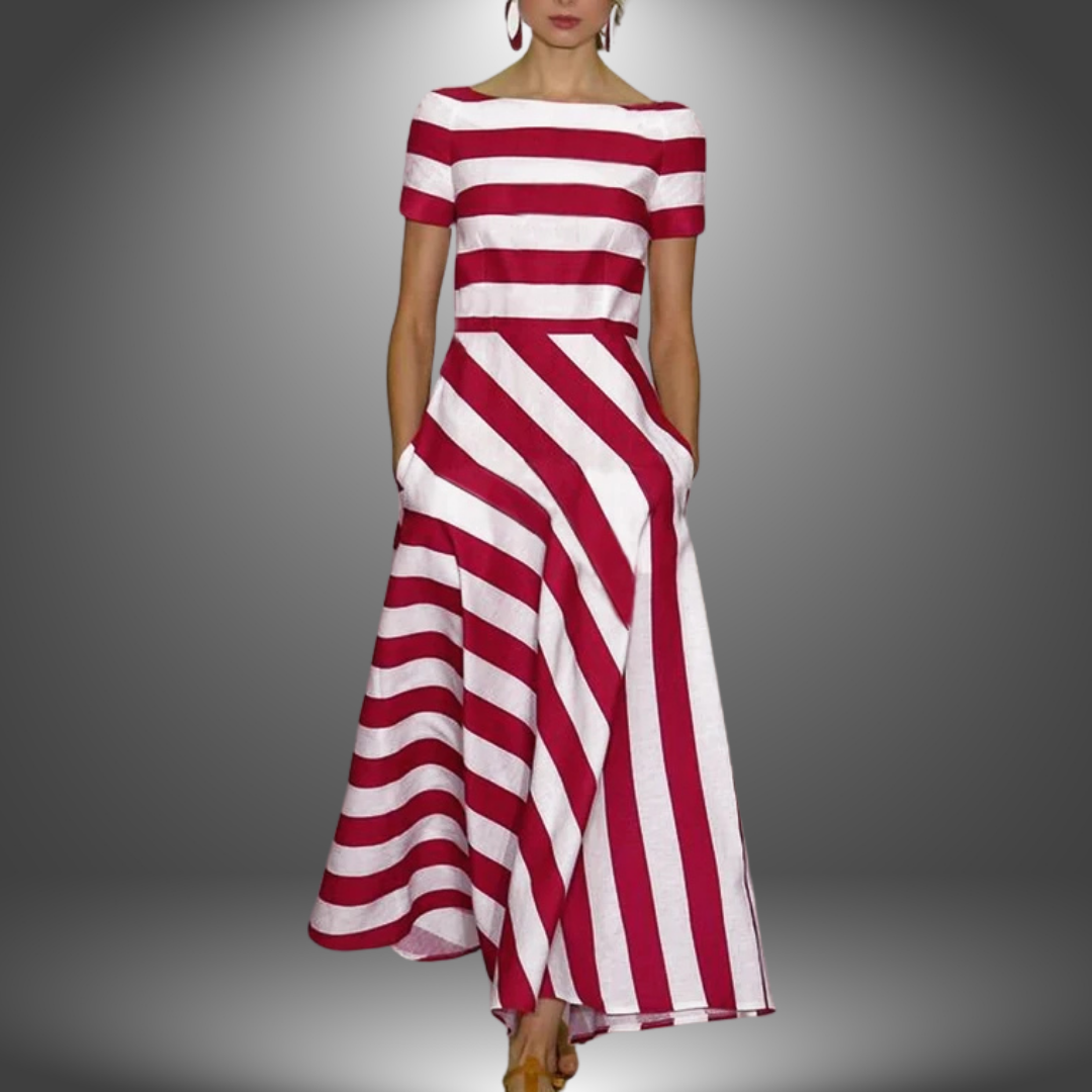 Feah | Women’s Straight Neckline Striped Maxi Dress
