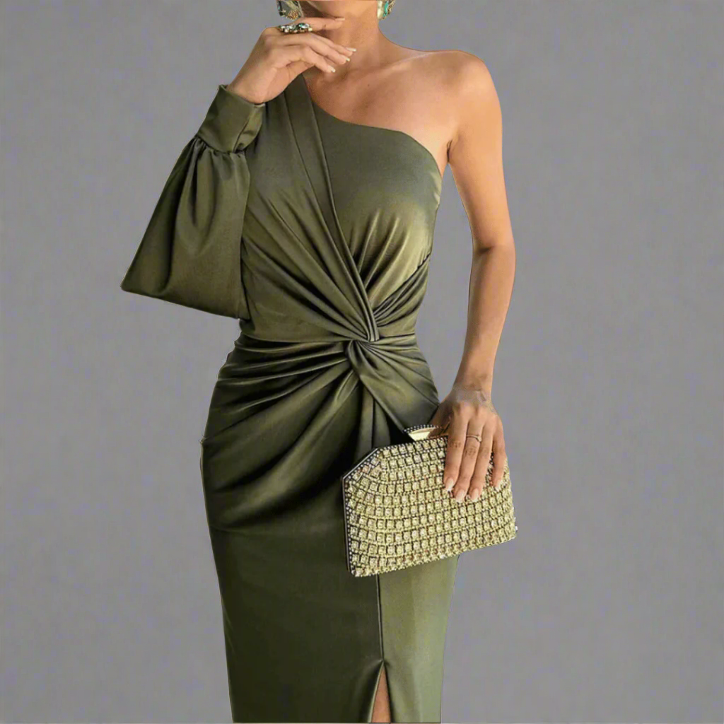 Leonora | Women’s One Shoulder Front Slit Maxi Dress
