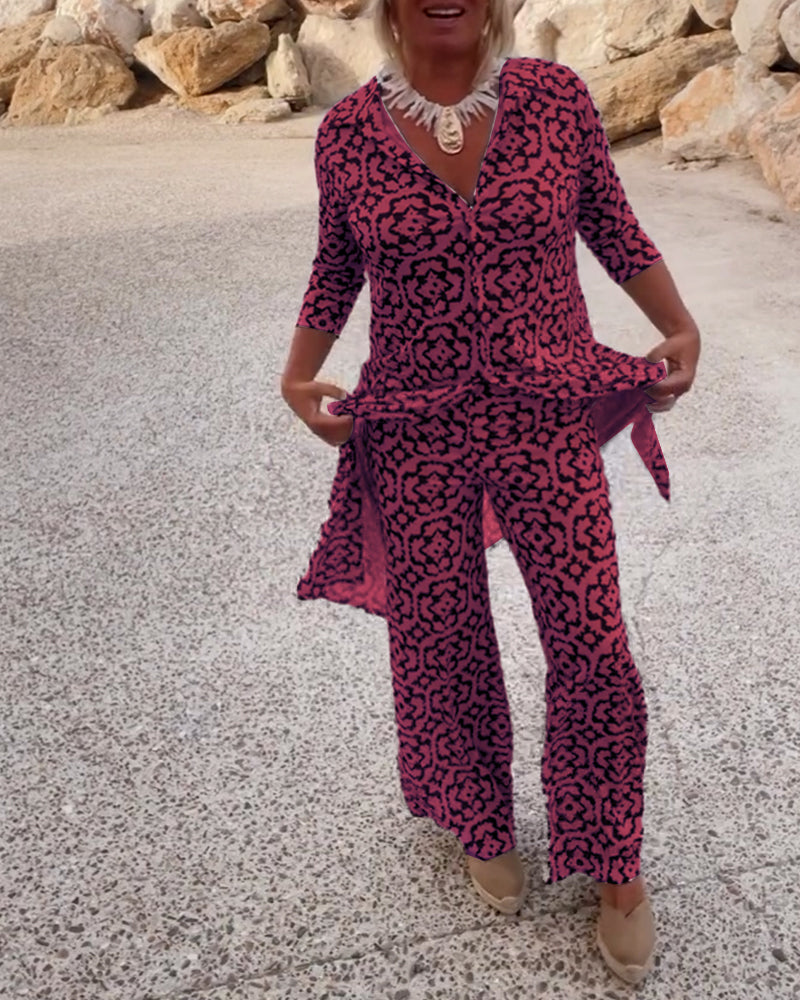 Gavriella | Women’s Geometric V-Neck Two-Piece Set