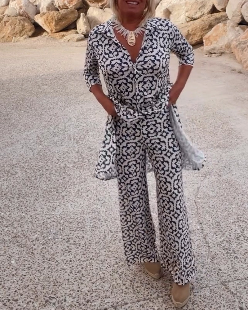 Gavriella | Women’s Geometric V-Neck Two-Piece Set