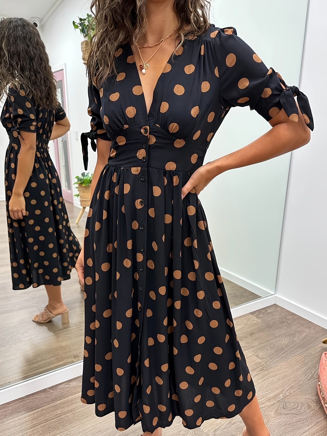 Amaris | Women’s Polka Dot V Neck Midi Dress