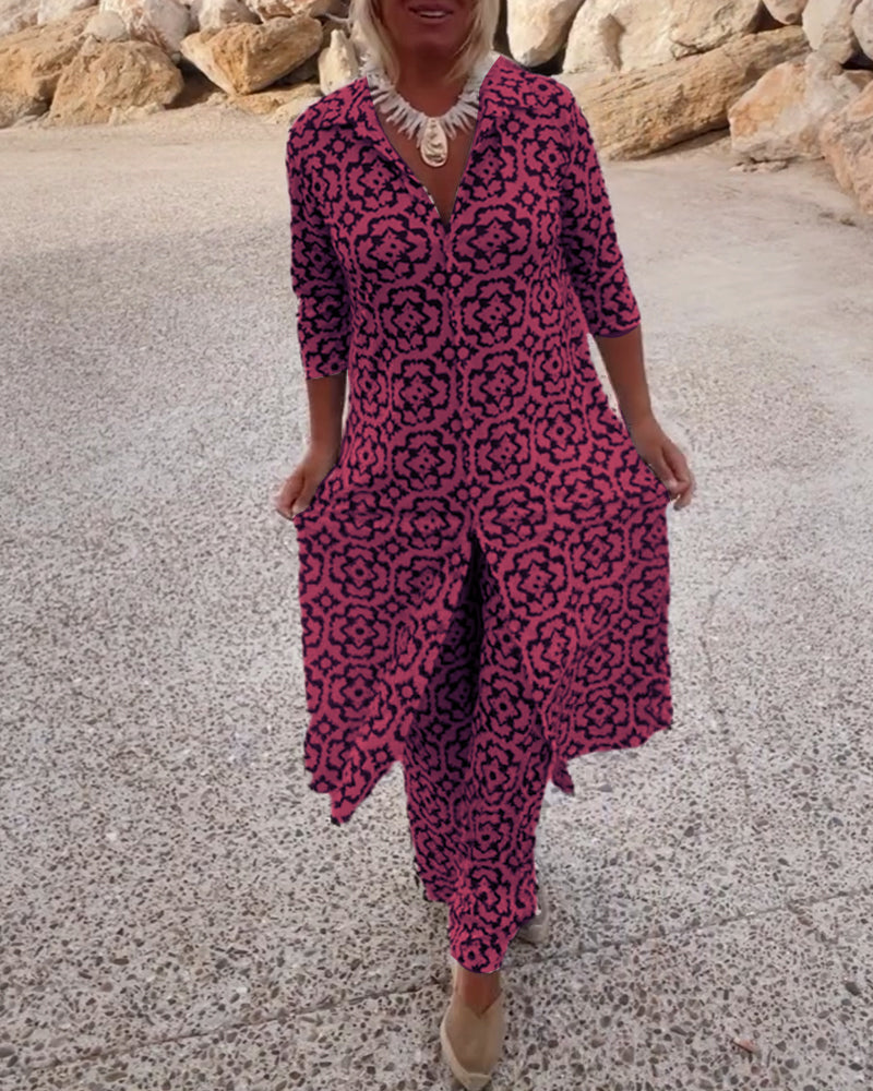 Gavriella | Women’s Geometric V-Neck Two-Piece Set