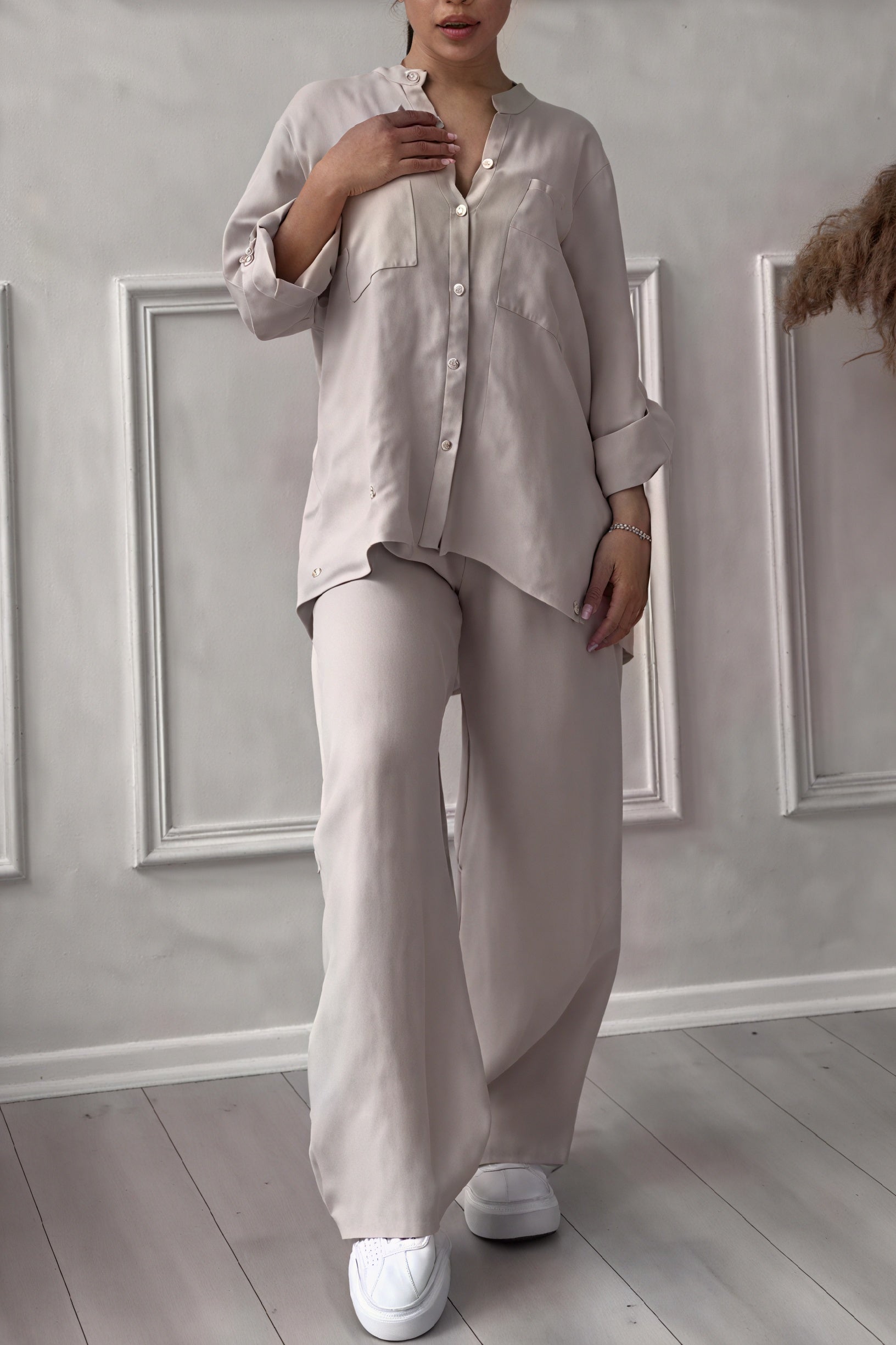 Grazyna | Women’s Button-Up Wide Leg Two-Piece Set