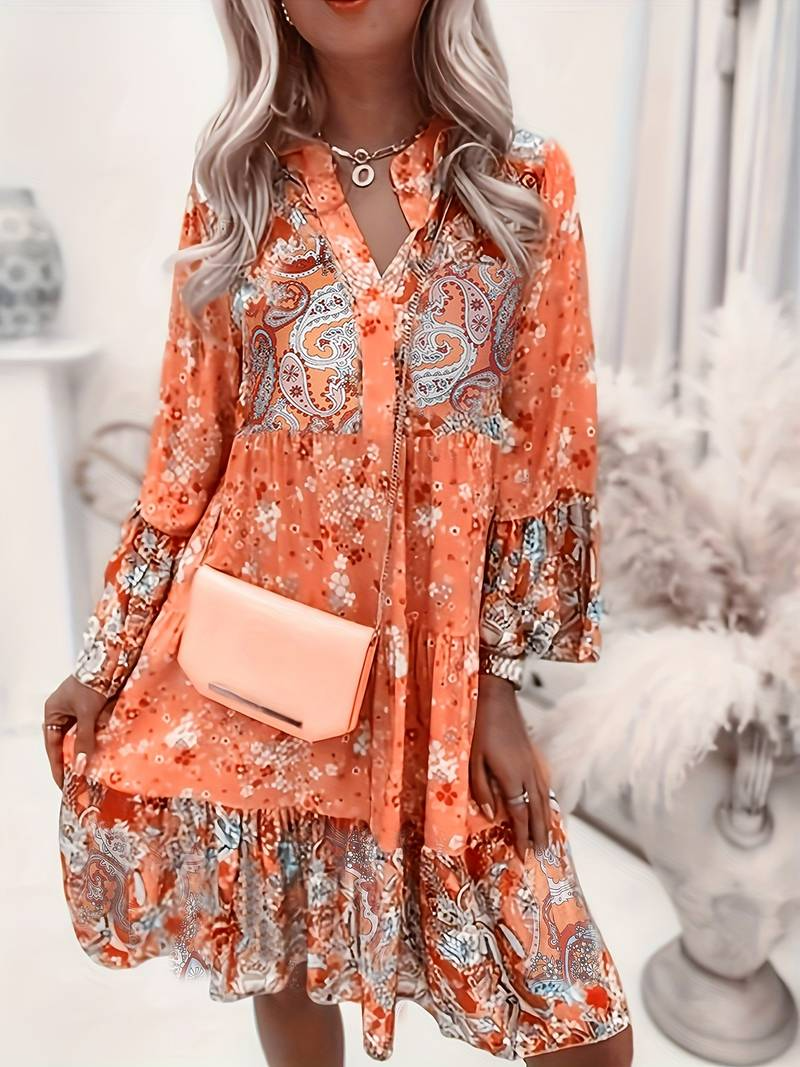 Florence | Women's Tiered Floral Flared Sleeves  Mini Dress