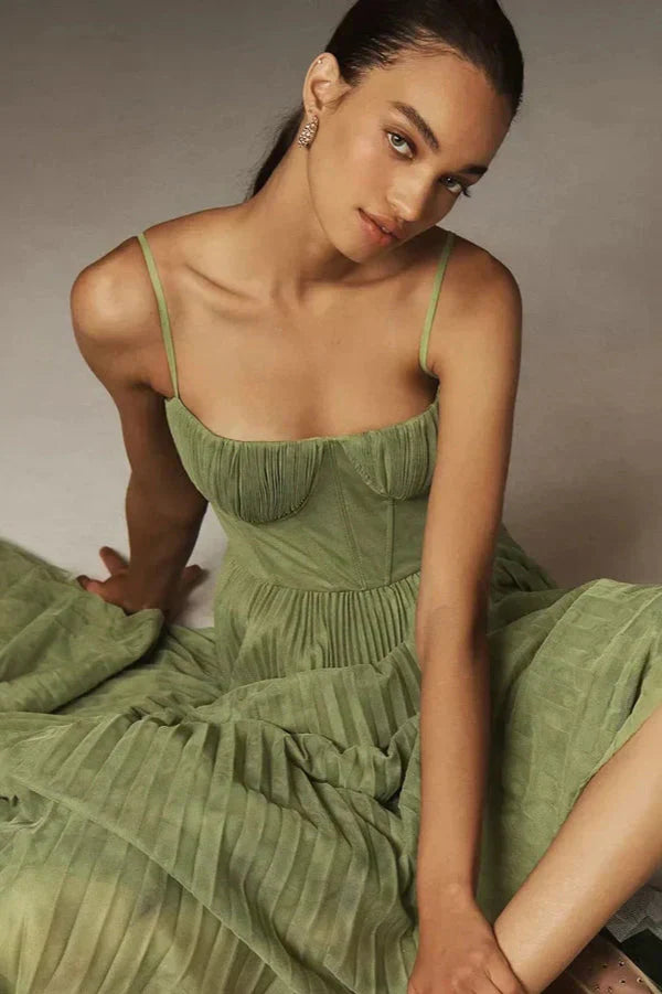 Hestia | Women’s Corset Top Pleated Maxi Dress