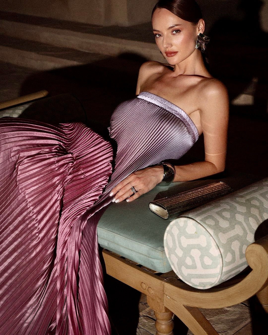 Grizel | Women’s Strapless Pleated Evening Maxi Dress