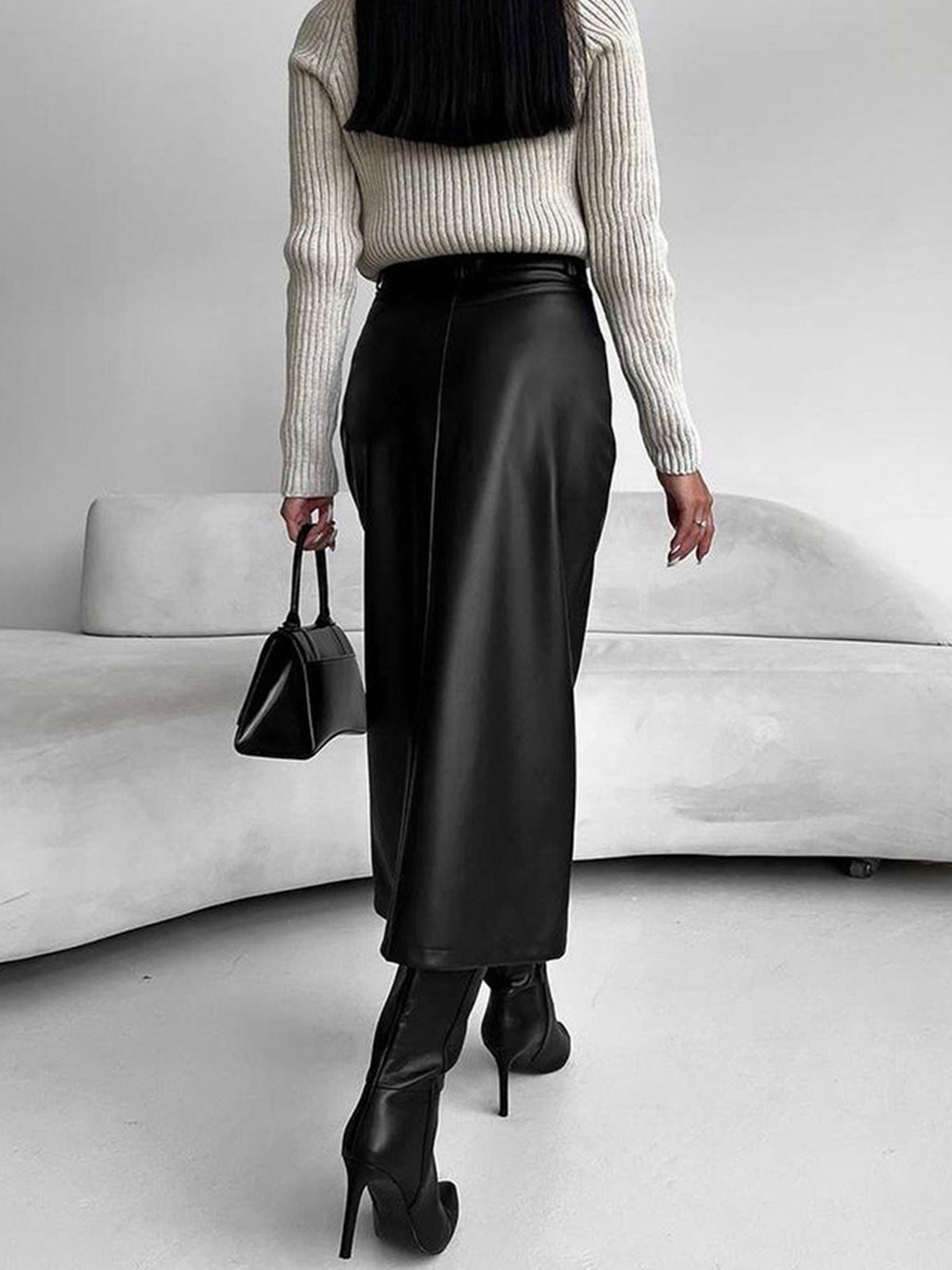 Cecylia | Women’s Leather Midi Skirt