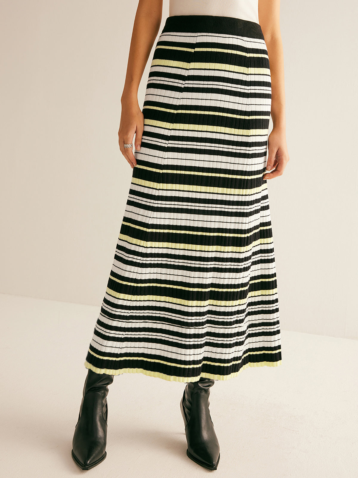 Cornelia | Women’s Striped Knit Midi Skirt