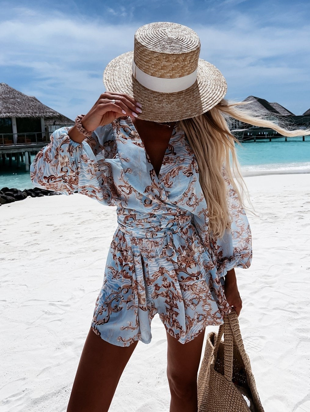 Eirene | Women’s Printed Long Sleeve Shorts Two-Piece Set