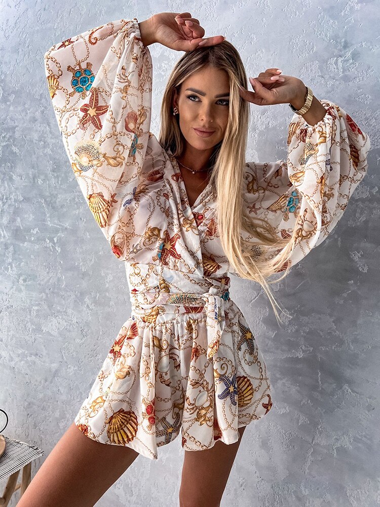 Eirene | Women’s Printed Long Sleeve Shorts Two-Piece Set