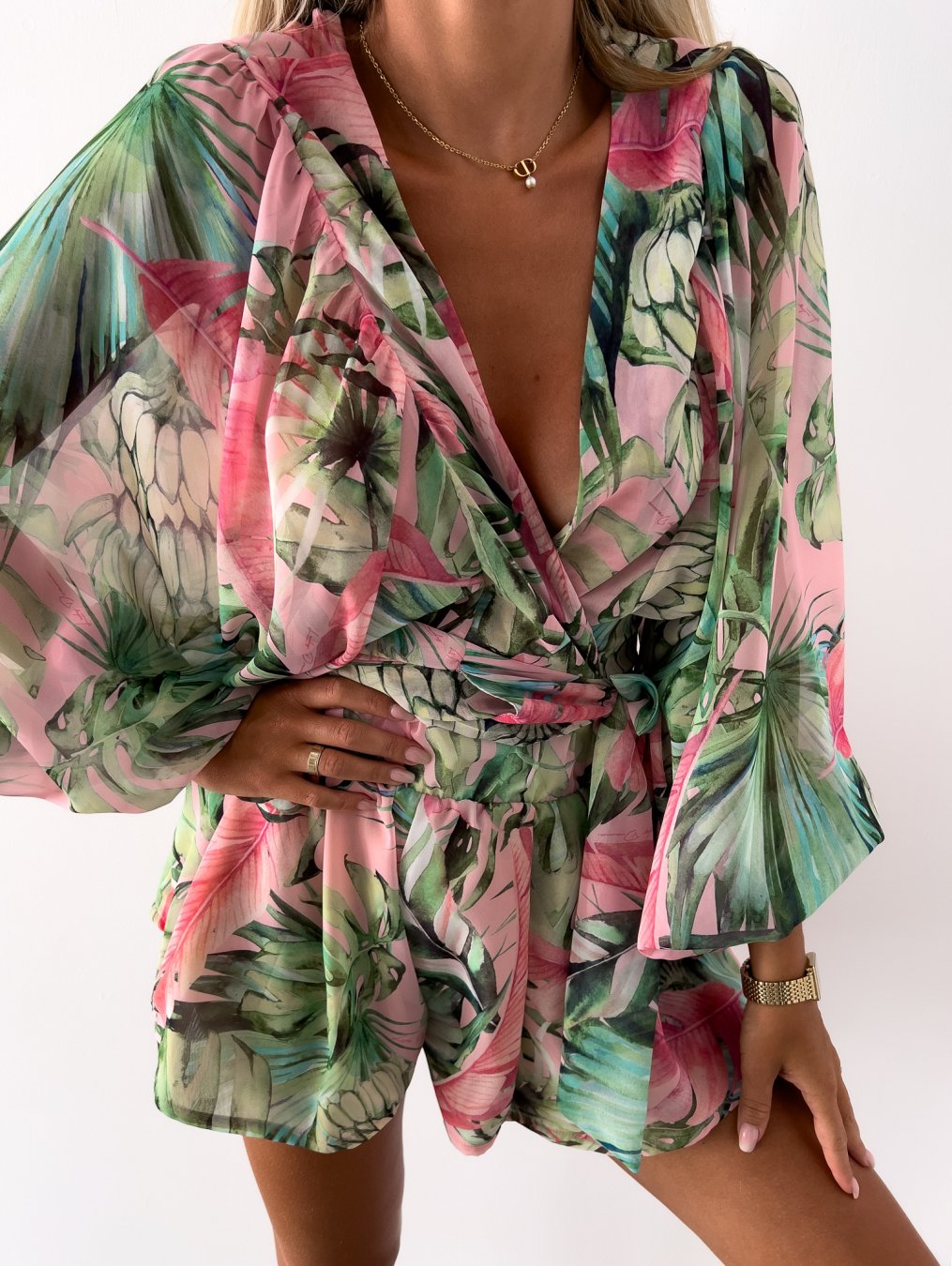 Eirene | Women’s Printed Long Sleeve Shorts Two-Piece Set