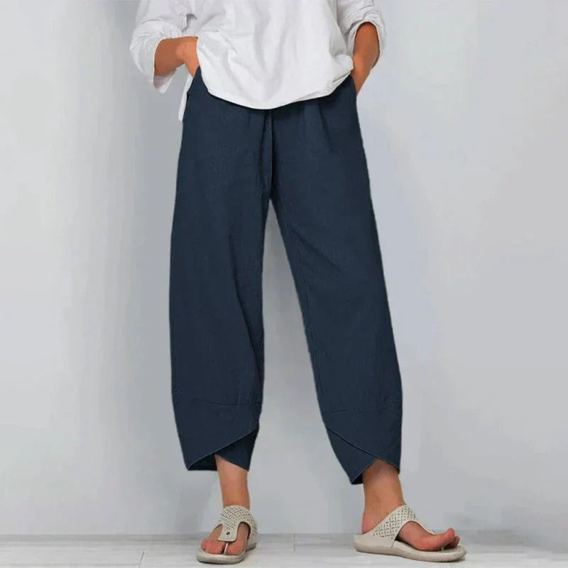 Penelope | Women’s Linen-Look Cross-Hem Lantern Trousers