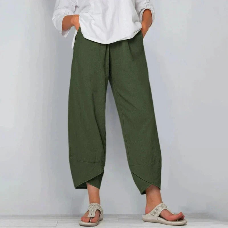 Penelope | Women’s Linen-Look Cross-Hem Lantern Trousers