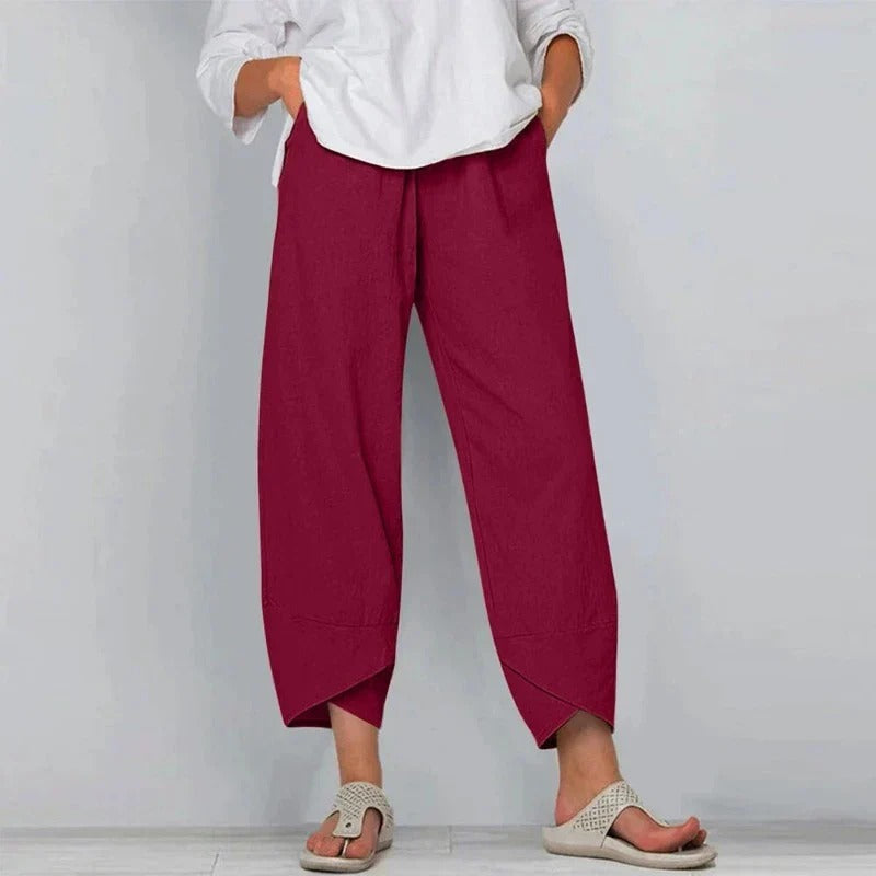 Penelope | Women’s Linen-Look Cross-Hem Lantern Trousers