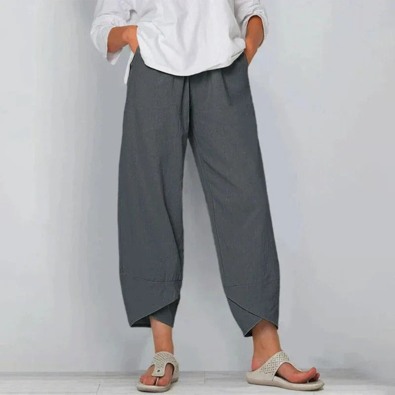 Penelope | Women’s Linen-Look Cross-Hem Lantern Trousers
