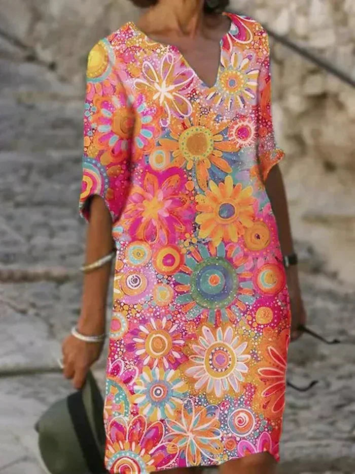Zephyra | Women’s Floral V-Neckline Midi Dress