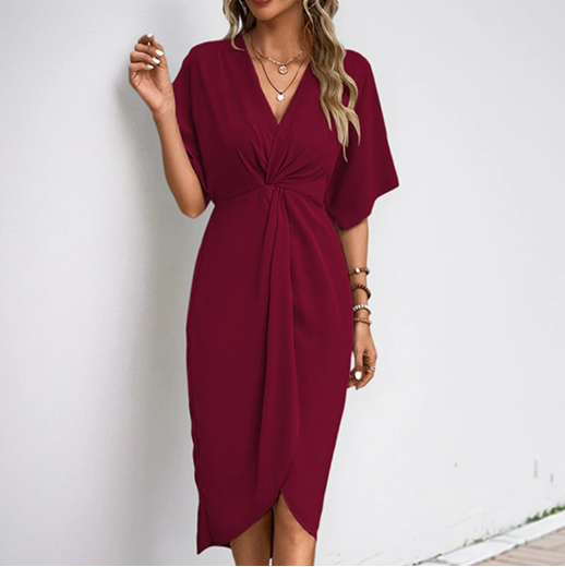 Sanna | Women’s Cocktail Short Sleeve Wrap Midi Dress