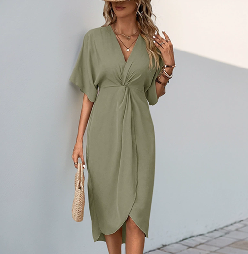 Sanna | Women’s Cocktail Short Sleeve Wrap Midi Dress