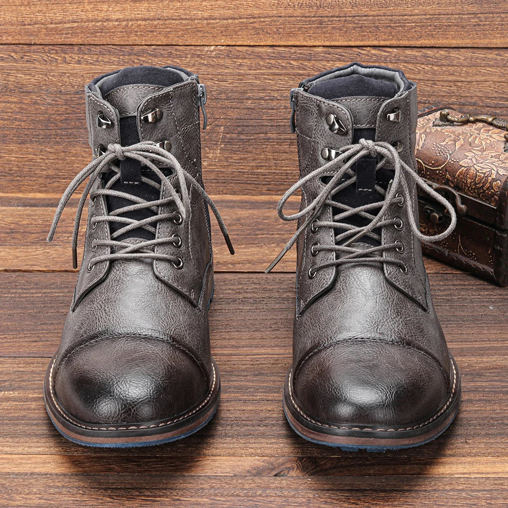 Angelo | Men’s Leather Cap-Toe Lug Sole Boots