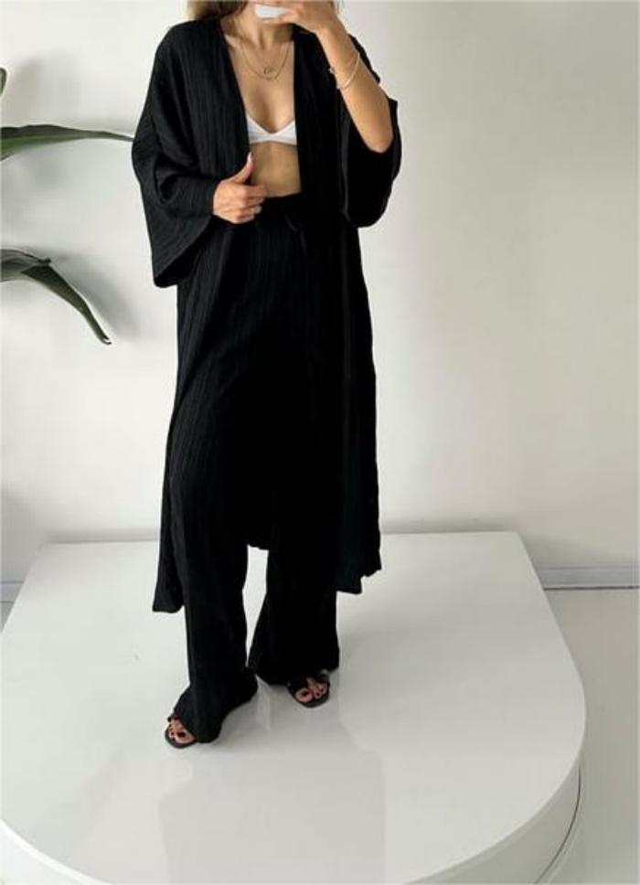 Eudora | Women’s Pleated Kimono Wide Leg Two-Piece Set