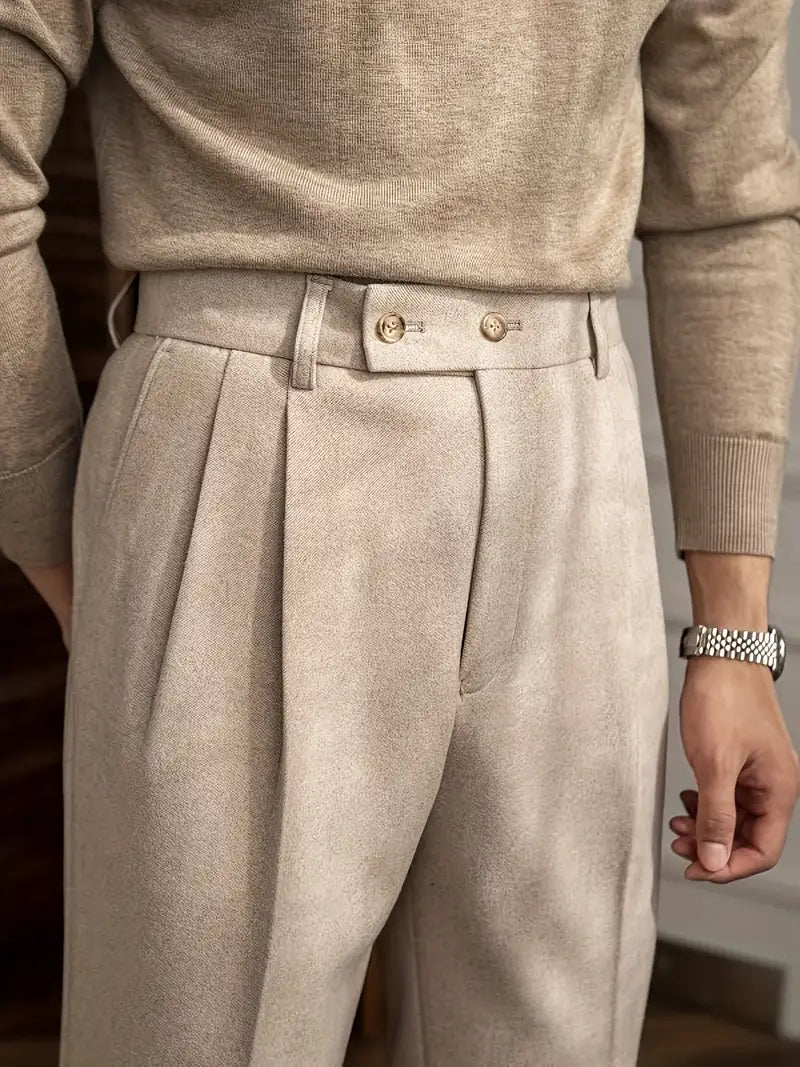 Simon | Men’s Tailored Straight Leg Folded Hem Trousers