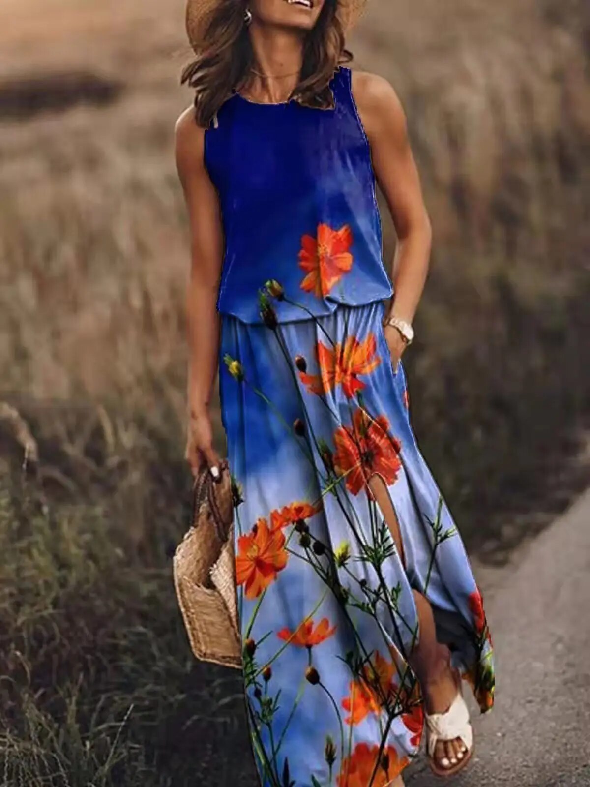 Lucianna | Women’s Graphic Print Sleeveless Maxi Dress