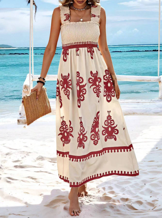 Lilias | Women’s Smocked Printed Maxi Dress