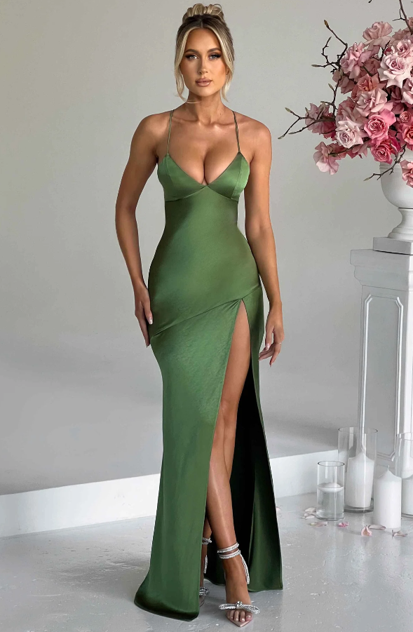 Ilaria | Women’s Thin Strap High Slit Maxi Dress