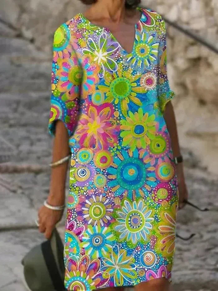 Zephyra | Women’s Floral V-Neckline Midi Dress