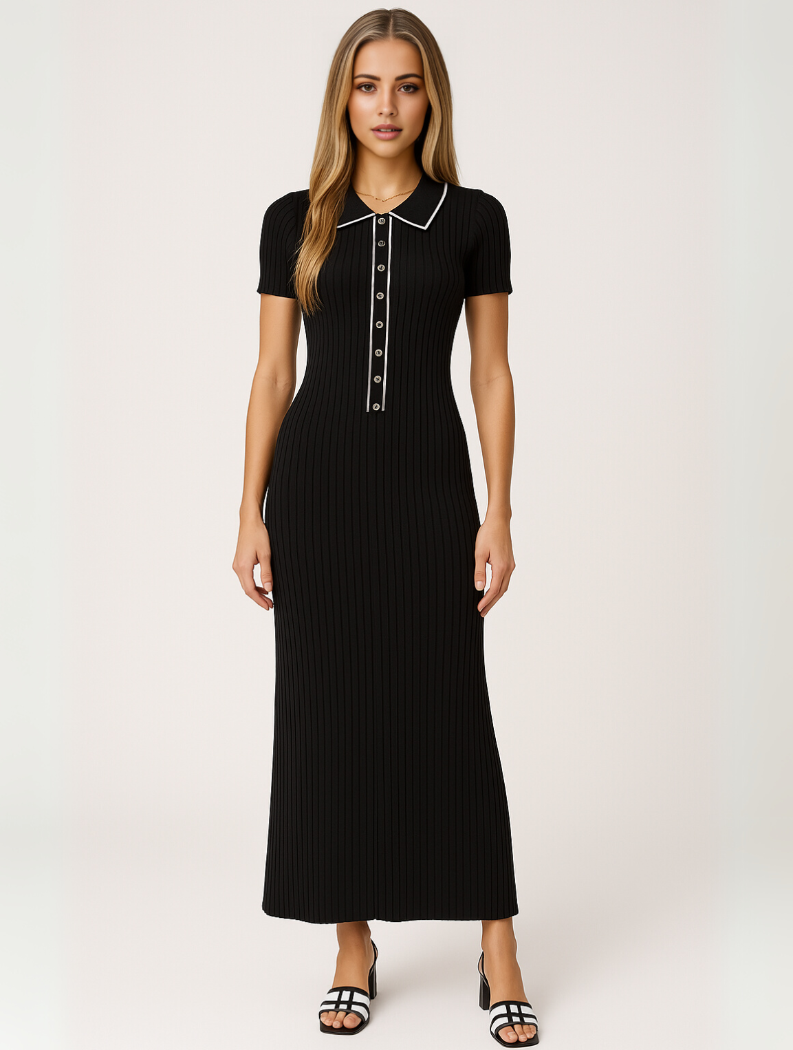 Melisande | Women’s Collared Ribbed Maxi Dress
