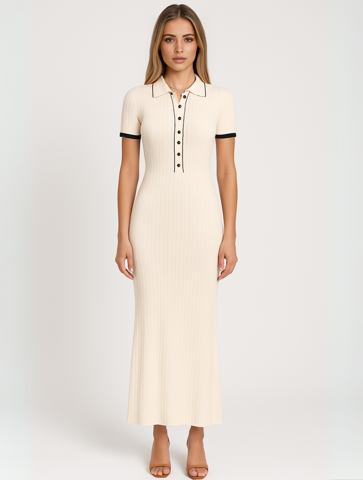 Melisande | Women’s Collared Ribbed Maxi Dress