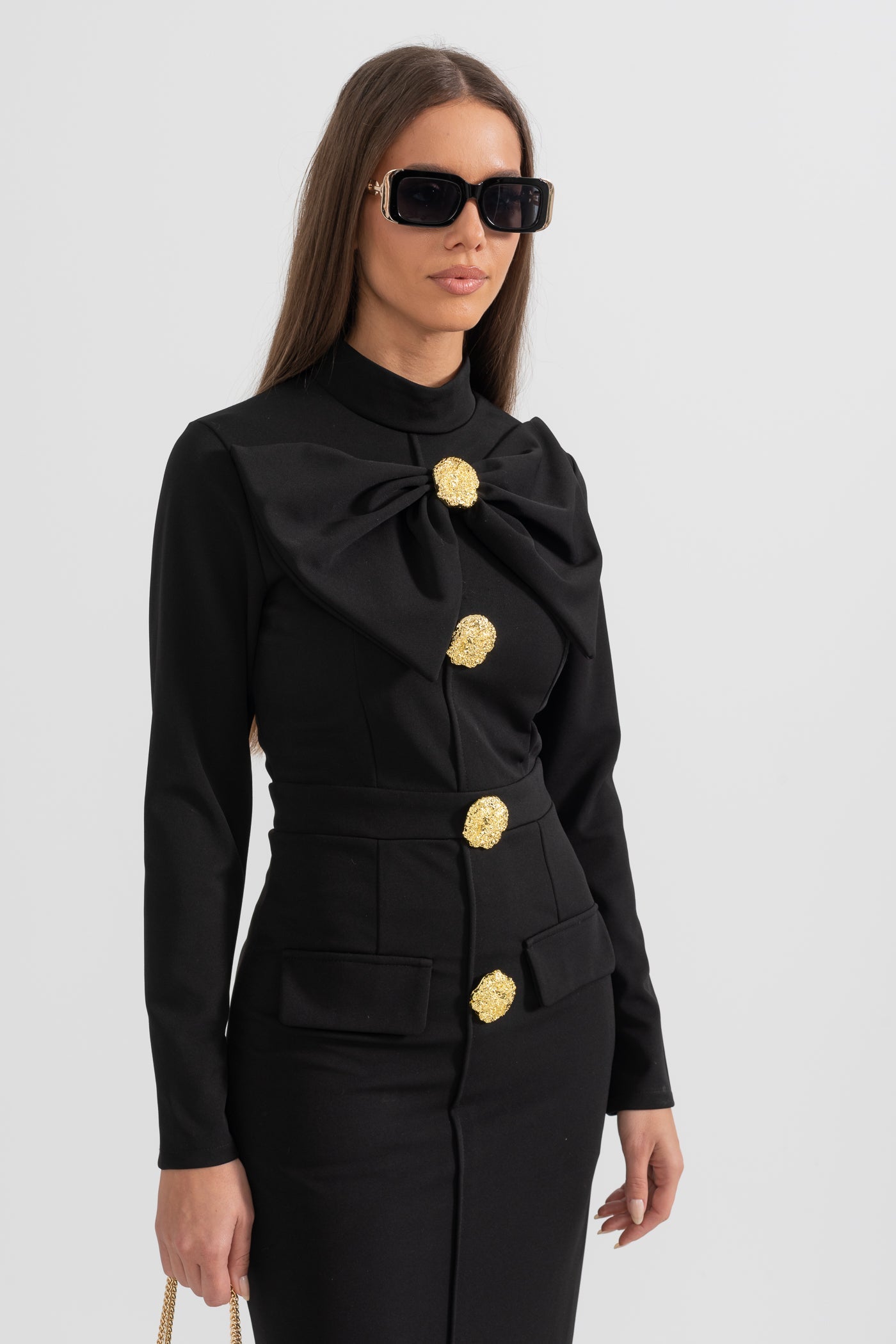 Mireille| Women’s Long Sleeve High Neck Midi Dress