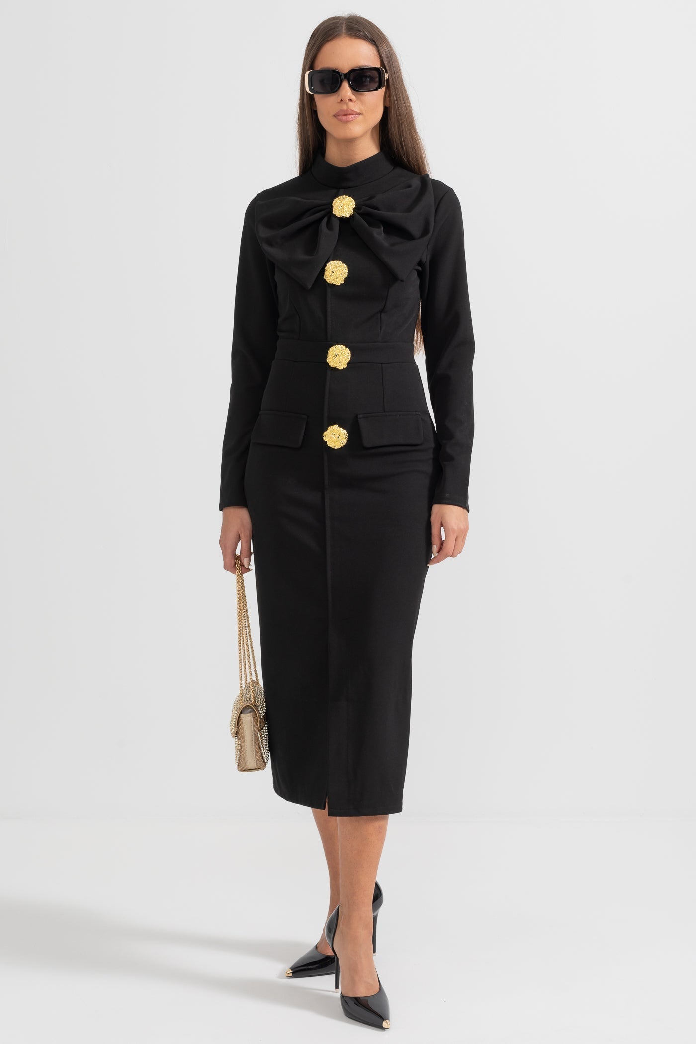 Mireille| Women’s Long Sleeve High Neck Midi Dress
