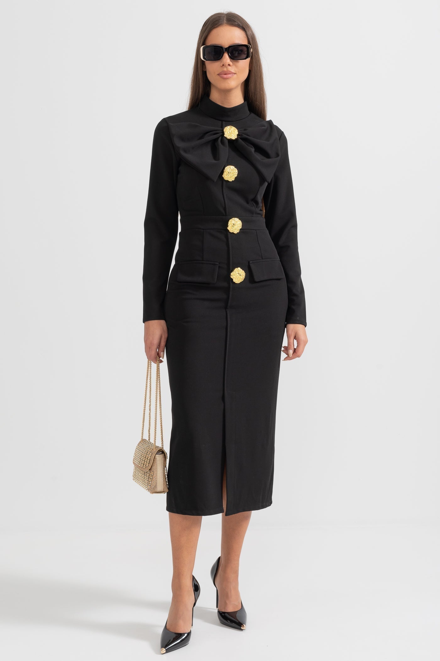 Mireille| Women’s Long Sleeve High Neck Midi Dress