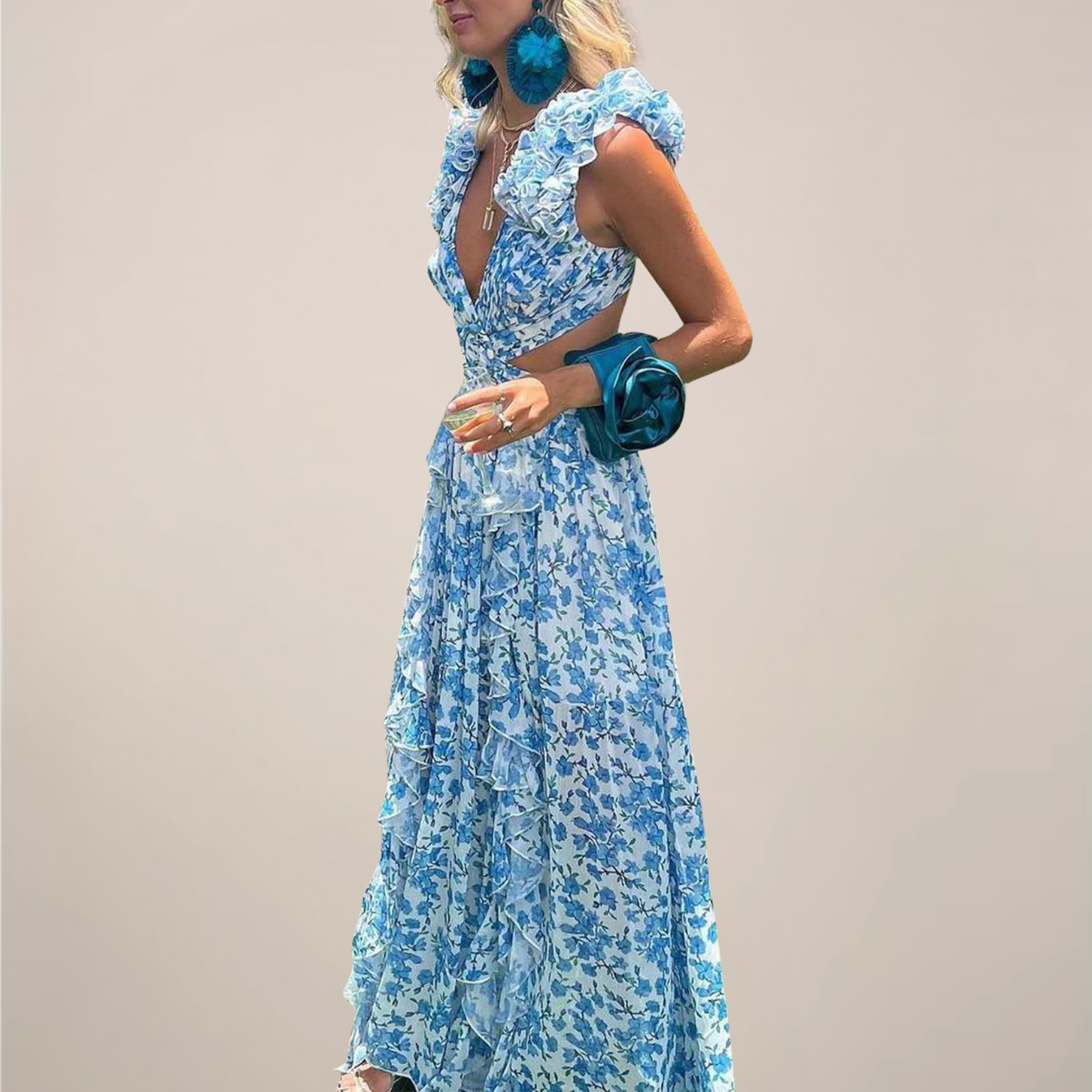 Eira | Women’s V-Neck Ruffled Sleeves Maxi Dress