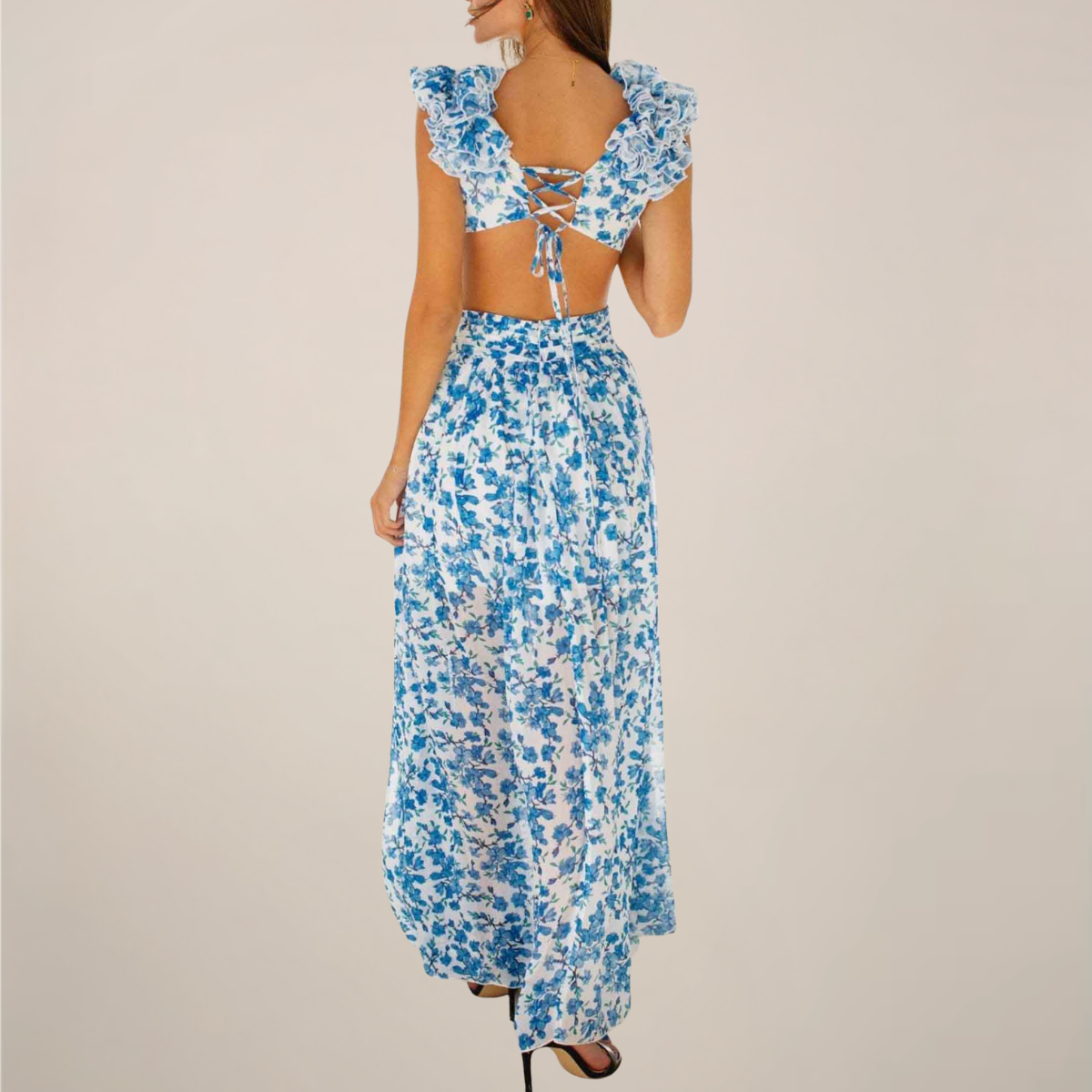 Eira | Women’s V-Neck Ruffled Sleeves Maxi Dress