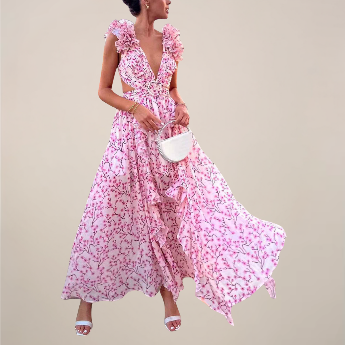 Eira | Women’s V-Neck Ruffled Sleeves Maxi Dress
