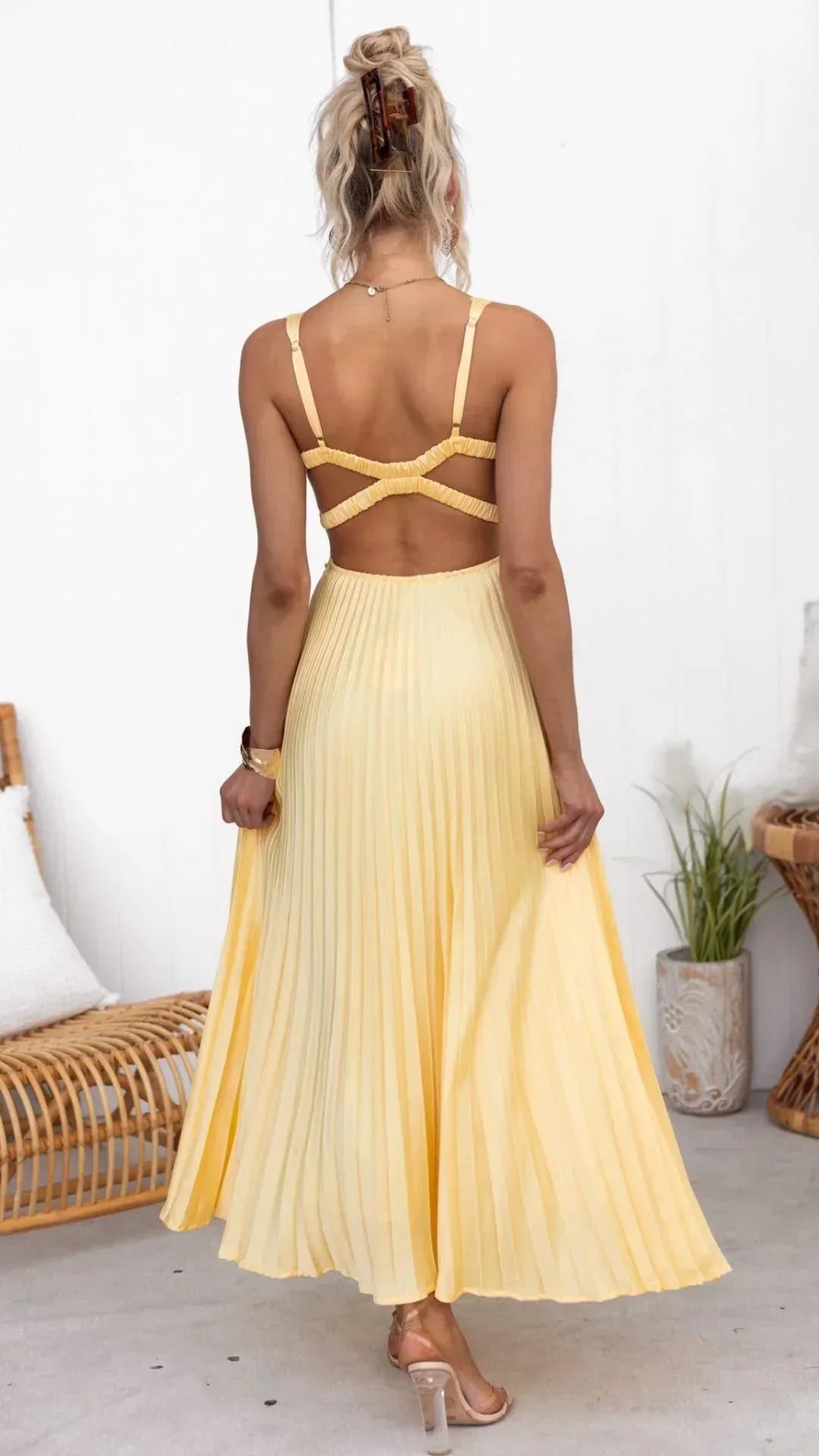 Aveline | Women’s V-Neck Pleated Maxi Dress