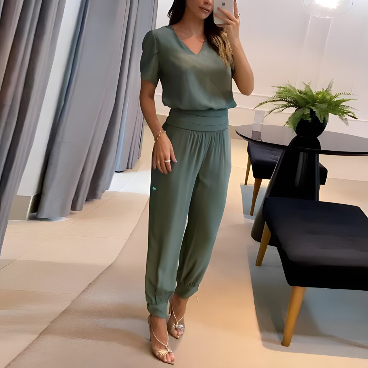 Evelina | Women’s V-Neck Wide Leg Two-Piece Set